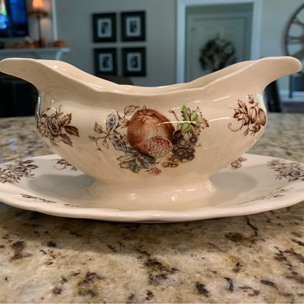 Gravy Boat With Attached Saucer - Windsor Fruit by Johnson Bros